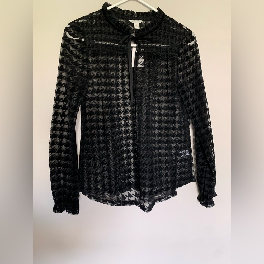 Cato Black Houndstooth Sheer Blouse